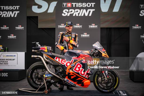 Brad Binder of South Africa and Red Bull KTM Factory Racing with his trophy and Prosecco after he won the Sprint during the Sprint of MotoGP Gran...