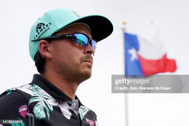 Rickie Fowler of the United States looks on from the third tee during the third round of the Valero Texas Open at TPC San Antonio on April 01, 2023...