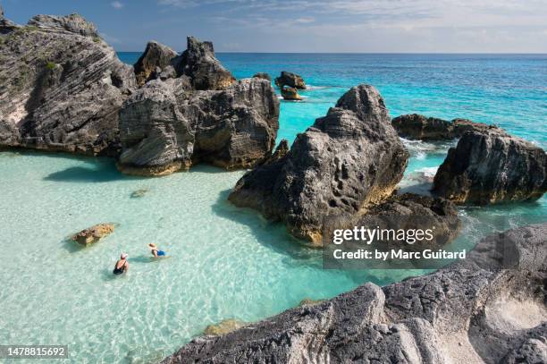 incredibly beautiful cove next to horseshoe bay beach, bermuda - karibisch stock-fotos und bilder