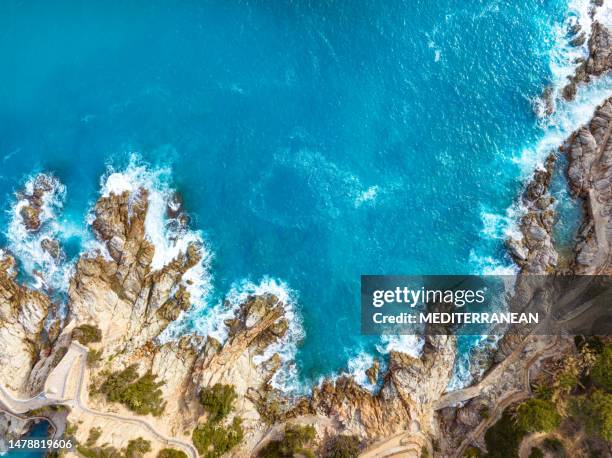 lloret de mar caminos de ronda aerial in girona catalonia donde mediterranean - ronda fotografías e imágenes de stock