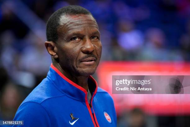 Head coach Dwane Casey of the Detroit Pistons looks on against the Milwaukee Bucks at Little Caesars Arena on March 27, 2023 in Detroit, Michigan....