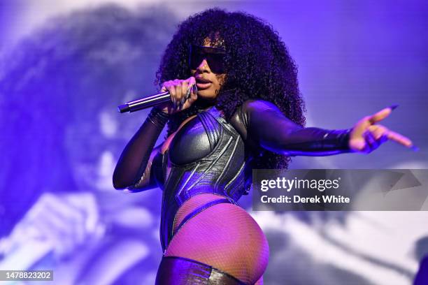 Megan Thee Stallion performs onstage during the AT&T Block Party at the NCAA March Madness Music Festival at Discovery Green on March 31, 2023 in...