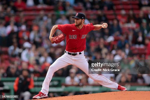 Chris Sale of the Boston Red Sox delivers a pitch during the second inning against the Baltimore Orioles at Fenway Park on April 01, 2023 in Boston,...