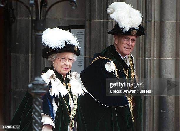 Queen Elizabeth ll and Prince Philip, Duke of Edinburgh attend the Thistle Service for the installation of Prince William as a Knight of the Thistle...