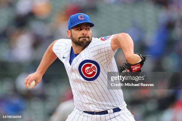 Michael Fulmer of the Chicago Cubs delivers a pitch against the Milwaukee Brewers during the eighth inning at Wrigley Field on April 01, 2023 in...