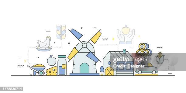farming and agriculture related line style banner design for web page, headline, brochure, annual report and book cover - sprinkler system stock illustrations