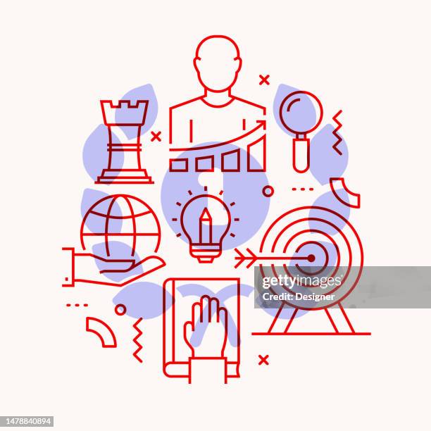 core values related line style banner design for web page, headline, brochure, annual report and book cover - technology driven processes stock illustrations