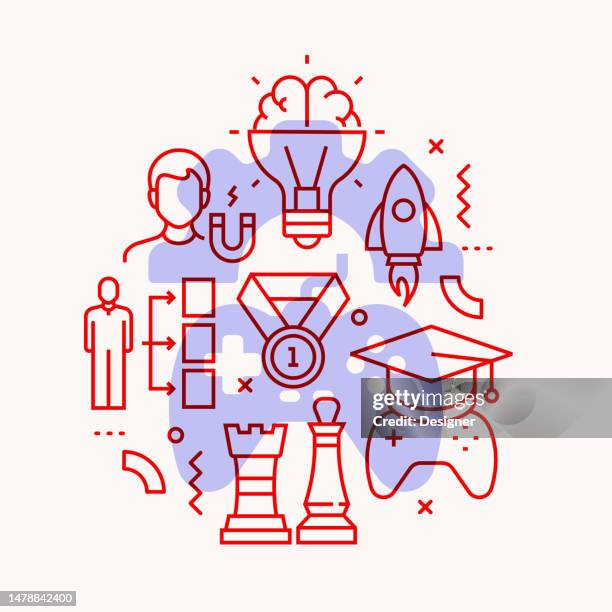 gamification related line style banner design for web page, headline, brochure, annual report and book cover - video game development stock illustrations