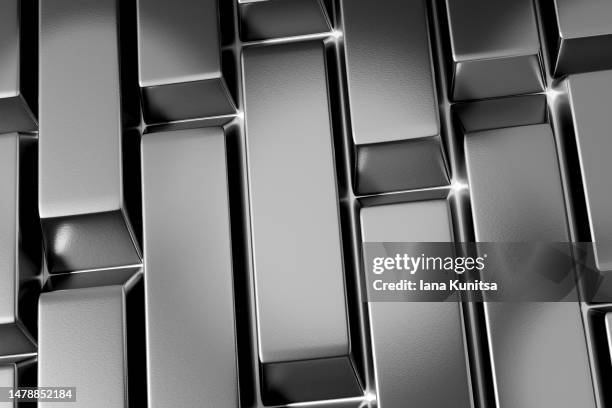 glossy black 3d ingots, cubes background. abstract futuristic monochrome pattern. - barra-herramientas-de-construcción fotografías e imágenes de stock