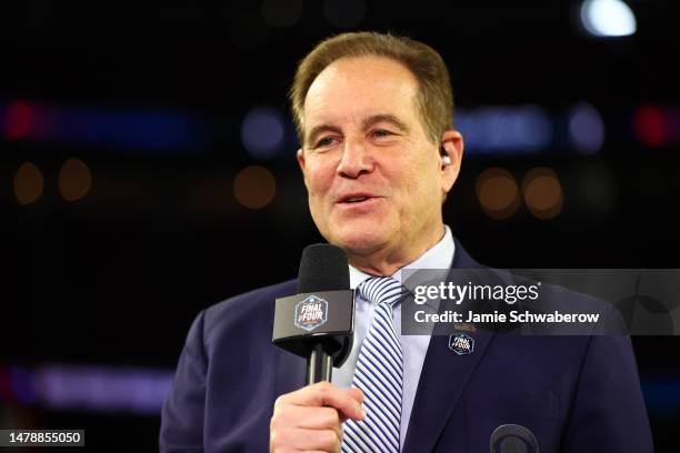 Commentator Jim Nantz during the NCAA Men’s Basketball Tournament Final Four semifinal game at NRG Stadium on April 01, 2023 in Houston, Texas.