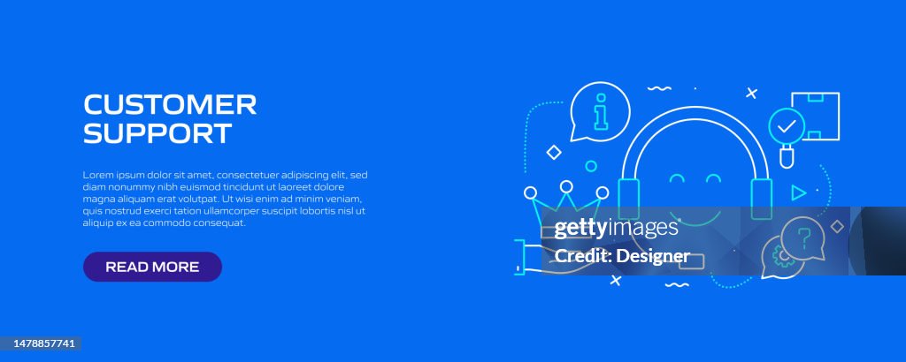 Support Banner Examples Customer Support Related Line Style Banner Design For Web Page Headline ...