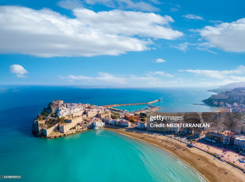 Peniscola Strand Luftaufnahme Skyline in Castellón am Mittelmeer von Spanien