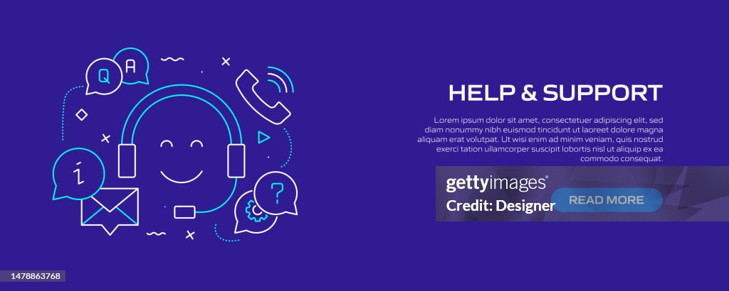 Benner Help Help And Support Related Line Style Banner Design For Web Page Headline ...