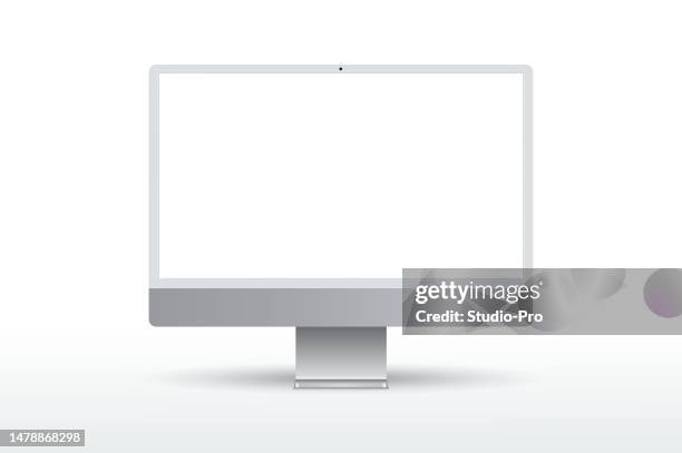high detailed modern blank frame display computer monitor vector template mockup - wide screen stock illustrations