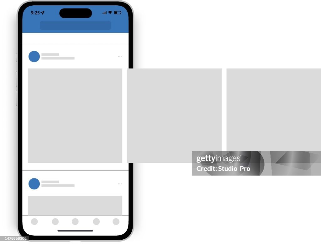 Mockup dei post sui social network. Smartphone pro con la popolare interfaccia utente del carosello della rete di social media