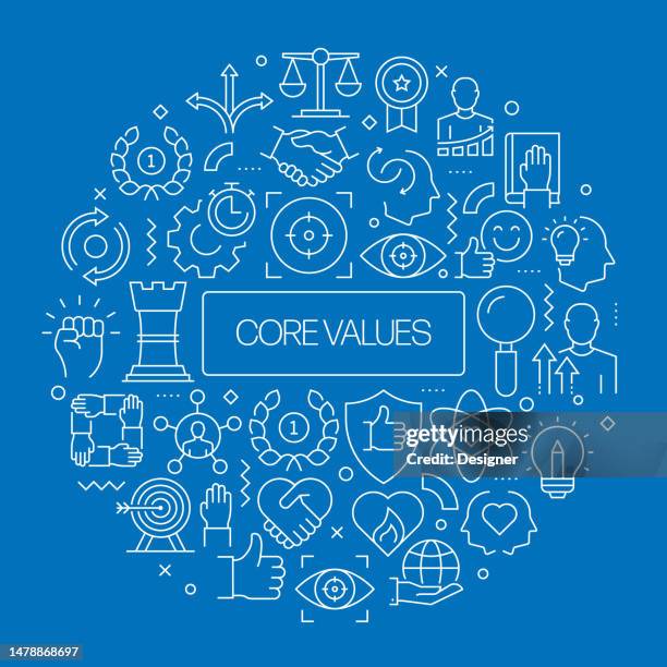 core values web banner with linear icons, trendy linear style vector - truth stock illustrations