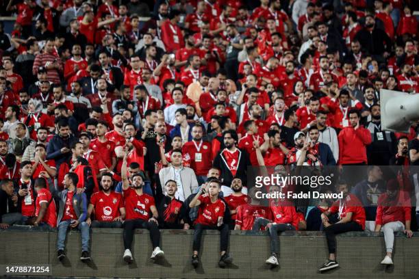Al Ahly fans in the stands before the match at Cairo International Stadium on April 1, 2023 in Cairo, Egypt.