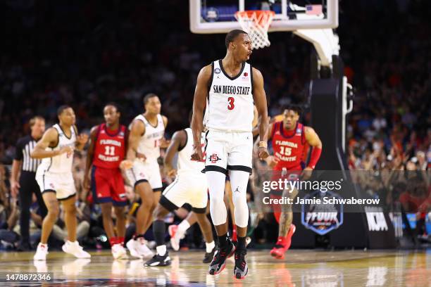 Micah Parrish of the San Diego State Aztecs reacts against the Florida Atlantic Owls in the second half during the NCAA Men’s Basketball Tournament...