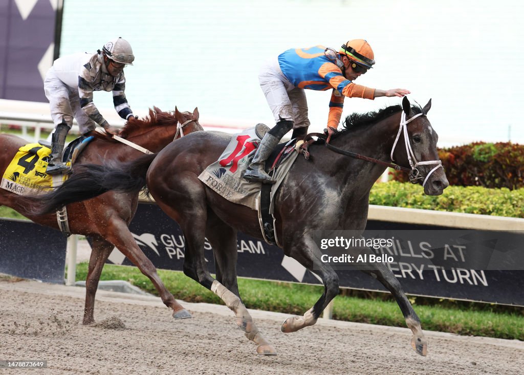 Forte, ridden by Irad Ortiz Jr. wins the Florida Derby at Gulfstream