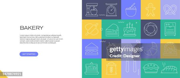 bakery web banner with linear icons, trendy linear style vector - yeast bread stock illustrations