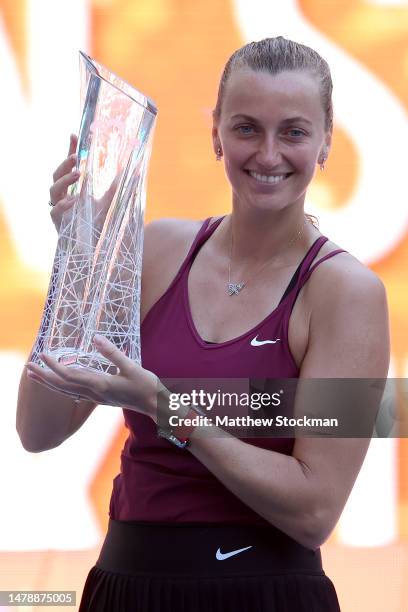 Petra Kvitova of Czech Republic poses with the Butch Buchholz Trophy after defeating Elena Rybakina of Kazakhstan during the Women's Final of the...