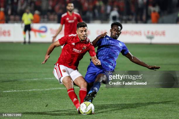 Mohamed Sharif in a match with Al-Hilal player Mohamed Saeed Ahmed at Cairo International Stadium on April 1, 2023 in Cairo, Egypt.