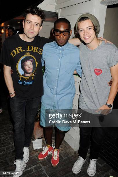 Nick Grimshaw, Tinie Tempah and Harry Styles attend as rapper Tinie Tempah launches his Disturbing London x Nike Blazer at Shoreditch House on July...