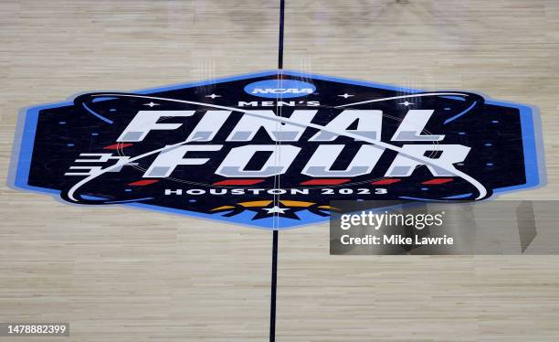 Close-up of the Final Four logo at center court during the NCAA Men's Basketball Tournament Final Four semifinal game at NRG Stadium on April 01,...