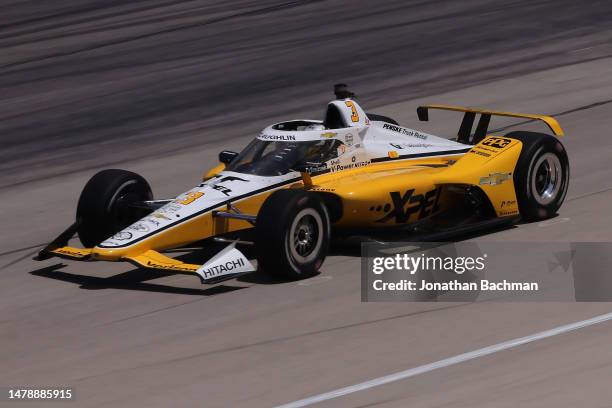Scott McLaughlin, driver of the XPEL Team Penske Chevrolet, drives during qualifying for the NTT IndyCar Series PPG 375 - Practice at Texas Motor...