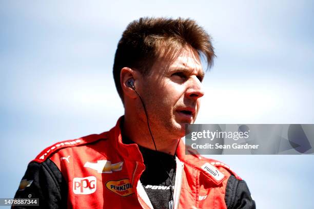 Will Power, driver of the Verizon Team Penske Chevrolet, looks on during qualifying for the NTT IndyCar Series PPG 375 - Practice at Texas Motor...