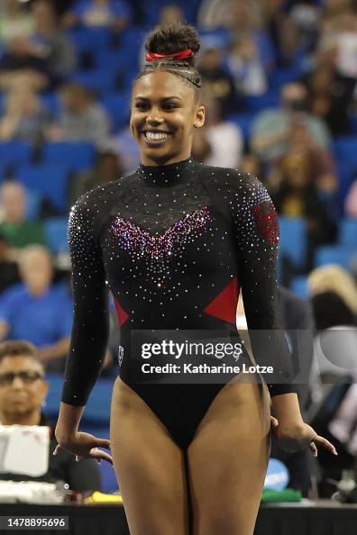 Jyt Rucker Jaedyn Rucker of the Utah Utes competes on floor exercise during the ...