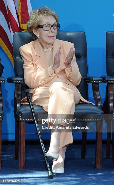 Former First Lady Nancy Reagan attends the grand opening of D23 Presents Treasures Of The Walt Disney Archives at The Ronald Reagan Presidential...