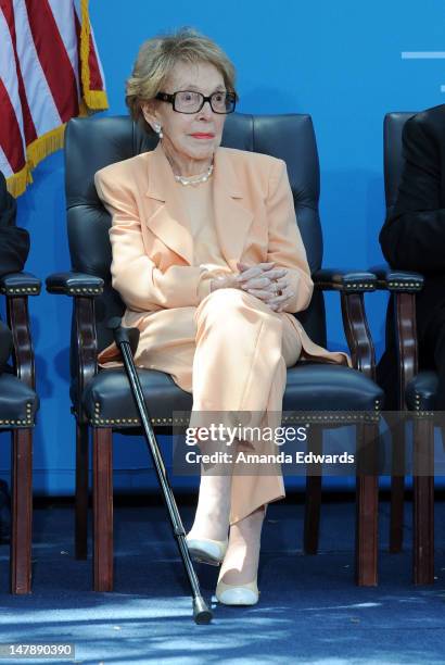 Former First Lady Nancy Reagan attends the grand opening of D23 Presents Treasures Of The Walt Disney Archives at The Ronald Reagan Presidential...