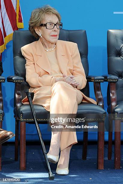 Former First Lady Nancy Reagan attends the grand opening of D23 Presents Treasures Of The Walt Disney Archives at The Ronald Reagan Presidential...