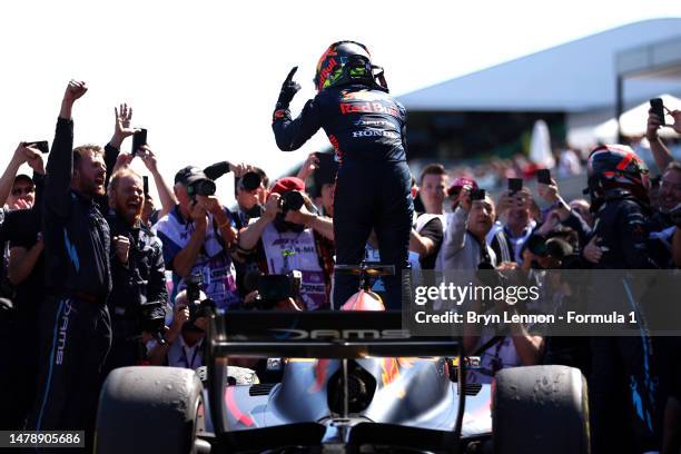 Race winner Ayumu Iwasa of Japan and DAMS celebrates in parc ferme during the Round 3:Melbourne Feature race of the Formula 2 Championship at Albert...