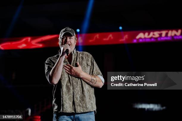 Blake Shelton performs onstage for rehearsals of the 2023 CMT Music Awards at Moody Center on April 01, 2023 in Austin, Texas.