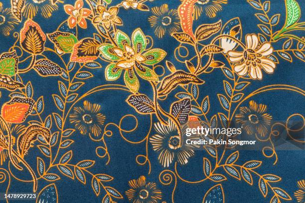 full frame thai silk traditional motif textile and texture background. - batik indonesia stock pictures, royalty-free photos & images