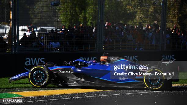 Alexander Albon of Thailand driving the Williams FW45 Mercedes sits in his car after crashing during the F1 Grand Prix of Australia at Albert Park...