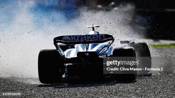 Alexander Albon of Thailand driving the Williams FW45 Mercedes runs through a gravel trap before crashing during the F1 Grand Prix of Australia at...