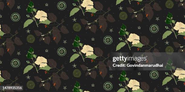 beautiful seamless vector floral pattern, spring summer background, jungle leaf, hibiscus, exotic wallpaper - spring summer background stock illustrations