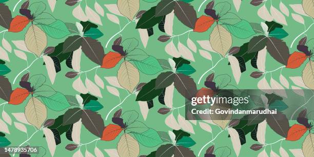 nature green background vector. floral pattern, golden split-leaf philodendron plant with monstered plant line arts, - indian pattern stock illustrations