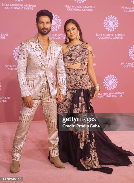 Shahid Kapoor and Mira Rajput attends the launch of Nita Mukesh Ambani Cultural Centre on April 01, 2023 in Mumbai, India.