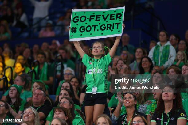 West Coast Fever fan shows her support during the round three Super Netball match between West Coast Fever and Collingwood Magpies at RAC Arena, on...