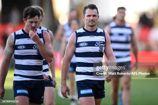 Patrick Dangerfield of the Cats looks dejected after the round 03 AFL match between the Gold Coast Suns and the Geelong Cats at Heritage Bank...