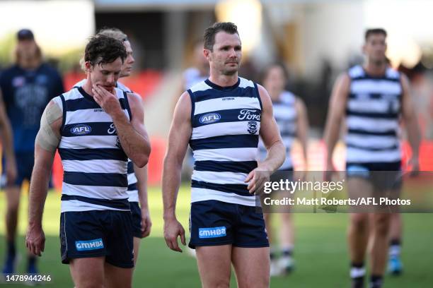 Patrick Dangerfield of the Cats looks dejected after the round 03 AFL match between the Gold Coast Suns and the Geelong Cats at Heritage Bank...