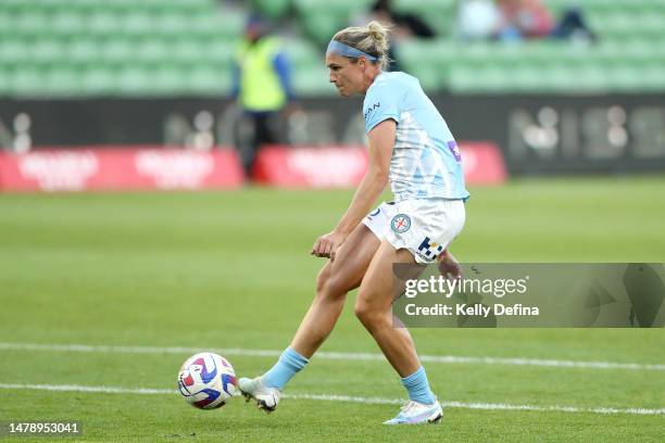 Hannah Wilkinson of Melbourne City warms up during the round 20 A-League Women's match between Melbourne City and Canberra United at AAMI Park, on...