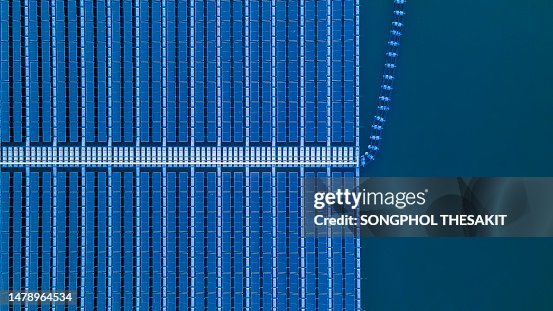 Aerial view/Solar cells float clean energy that will be the energy of the future.