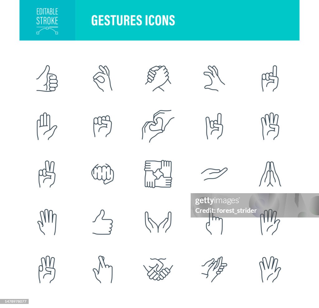 Hand Gestures Icons Editable Stroke