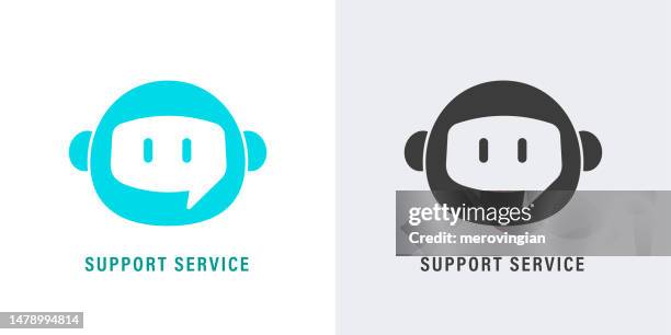 illustrations, cliparts, dessins animés et icônes de conception de symboles de caractères de support de chatbot - mascotte