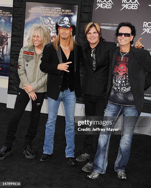 Musicians C.C. Deville, Bret Michaels, Rikki Rockett and Bobby Dall of Poison arrive at the 'Rock Of Ages' - Los Angeles Premiere at Grauman's...